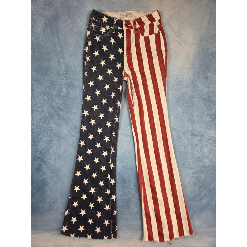Judy Blue American Flag Women's Flare Jeans 0/24 Red White Blue Stars Stripes